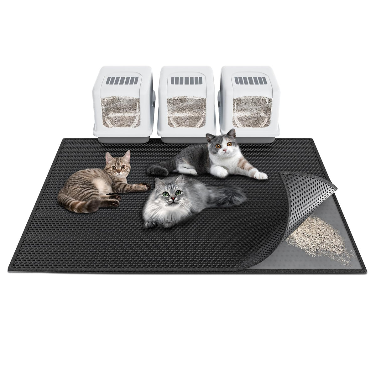 Waretary cat litter mat XL 47x36 top view showing large containment area.
