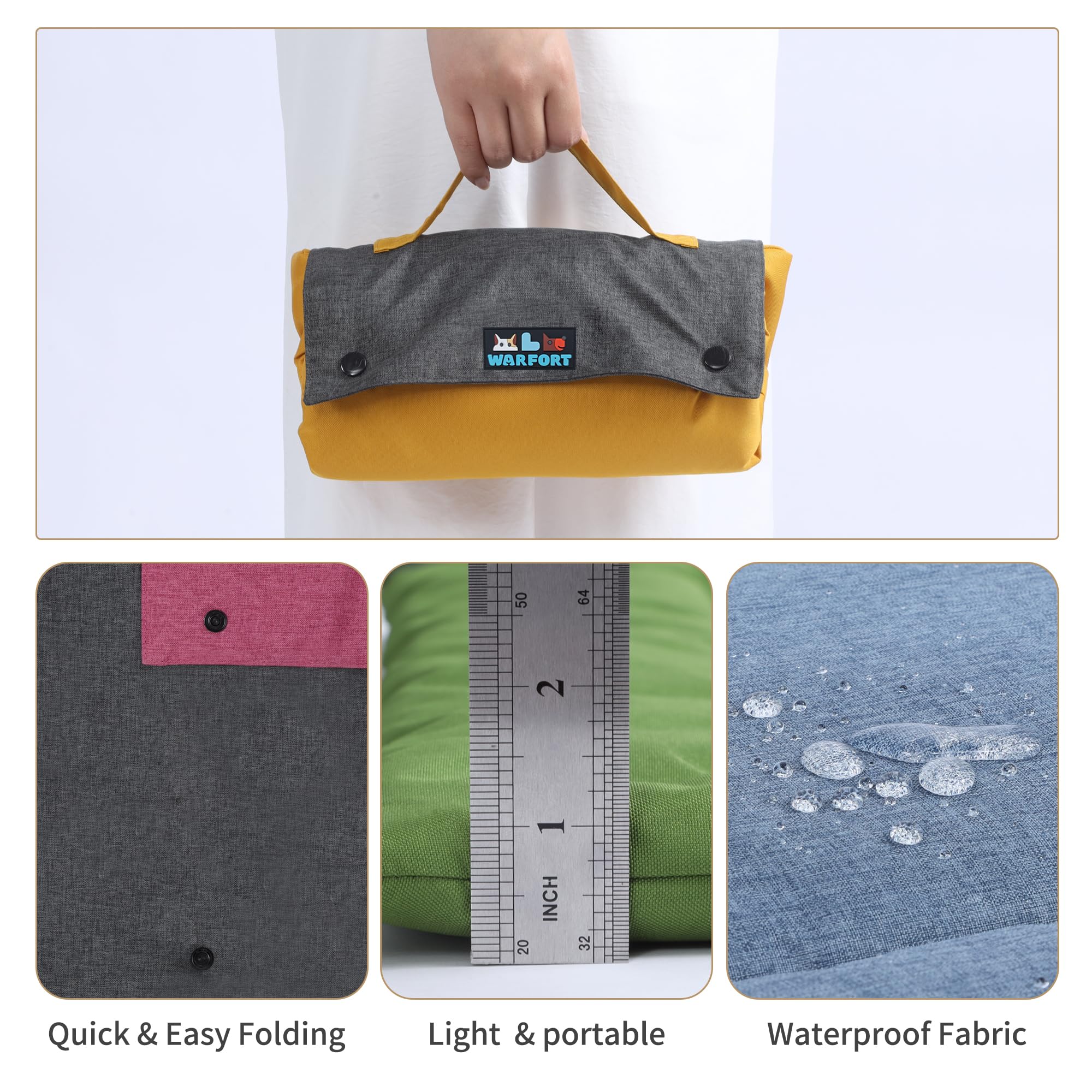Warfort Outdoor Dog Mat folded compact for travel, lightweight and portable.