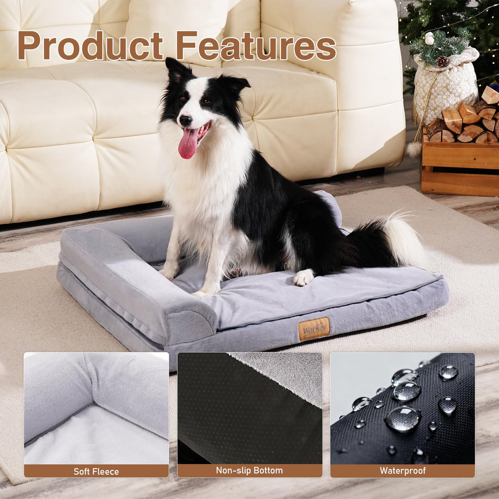WARKEY dog bed L-shaped bolster supports head and neck comfortably.