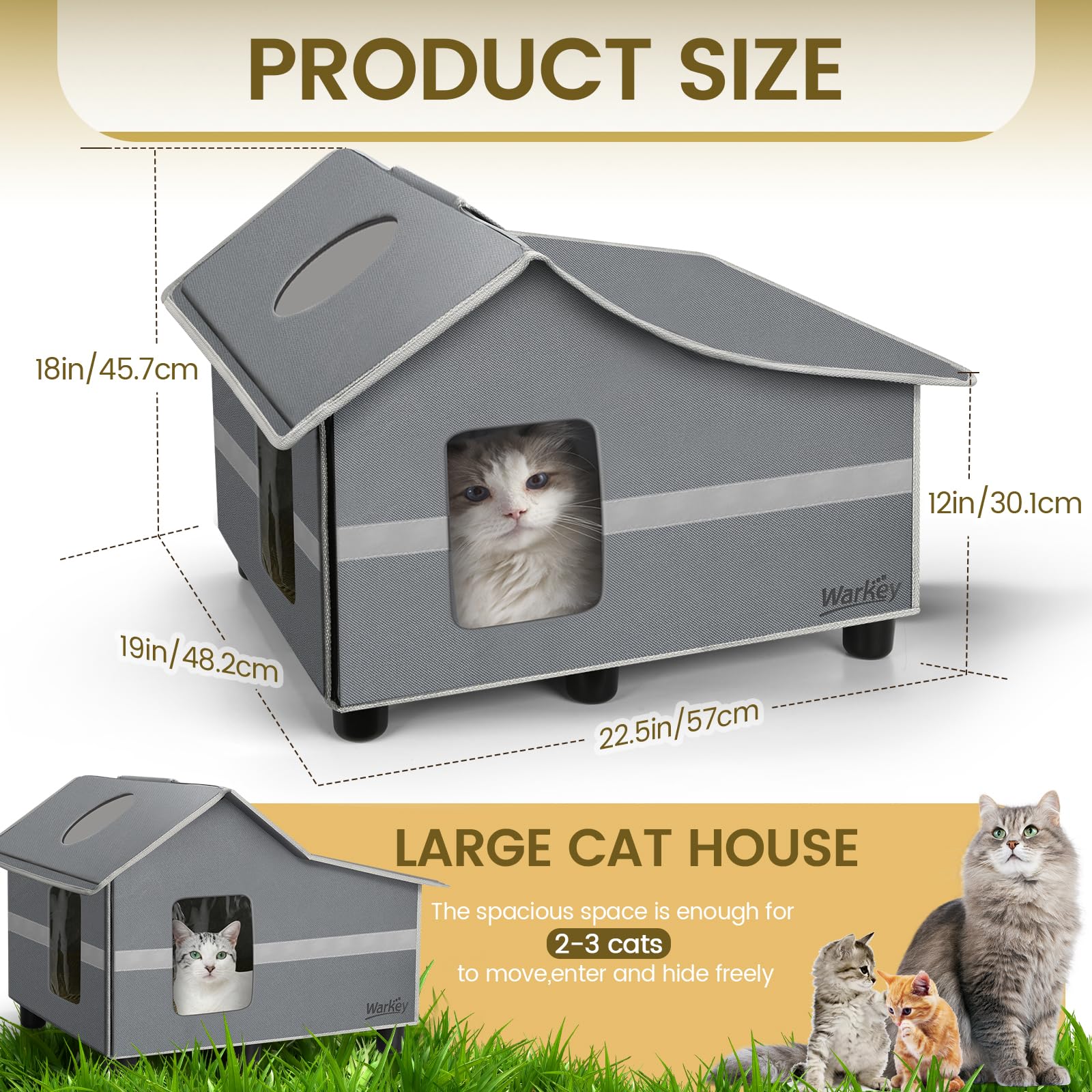 WARKEY heated-cat-house cozy interior provides a hideaway retreat for a grown cat.