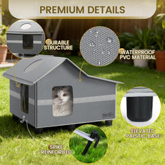 WARKEY heated-cat-house eight-leg elevated-base helps keep the interior dry.