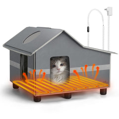 WARKEY heated cat house outdoor-winter view shows a cozy shelter for outdoor cats.