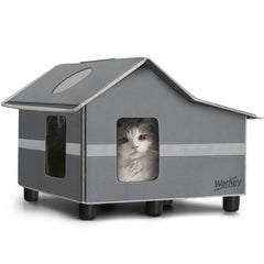 WARKEY Outdoor Cat House front view with elevated base for dry paws