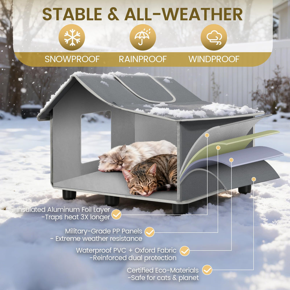 WARKEY Outdoor Cat House interior highlights cozy mat and insulated shelter