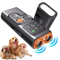 Warmow dog bark deterrent with HD display shows mode and status.