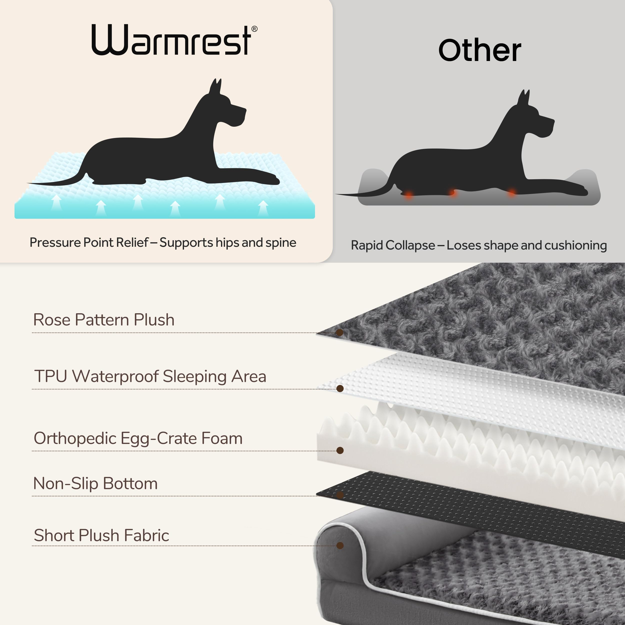 Warmrest bed removable cover with L-shaped zipper for easy washing.