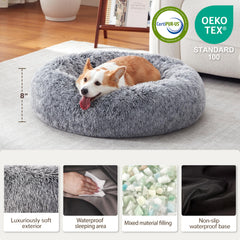 Warmrest donut bed plush faux fur closeup highlights ultra-soft surface for snuggling