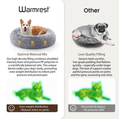 Warmrest donut bed shredded foam fill closeup demonstrates cloud-like cushioning