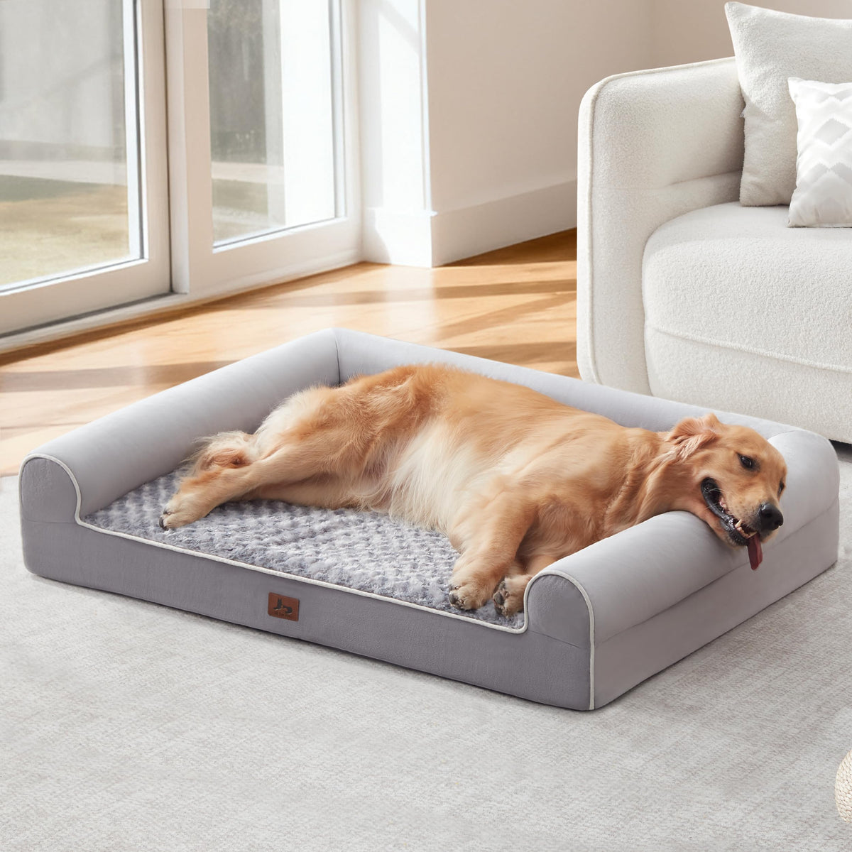 Warmrest large dog bed shows foam core for joint support during rest
