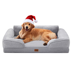 Warmrest orthopedic dog bed large top view highlights spacious 42-inch length.
