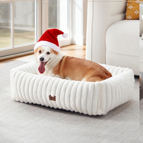 Warmrest Washable Dog Bed front view shows cozy cream rectangle for naps