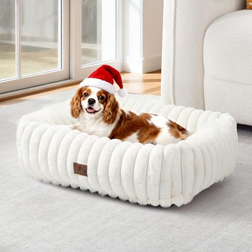 Warmrest washable dog bed top view highlights cozy rectangle layout for small to medium dogs