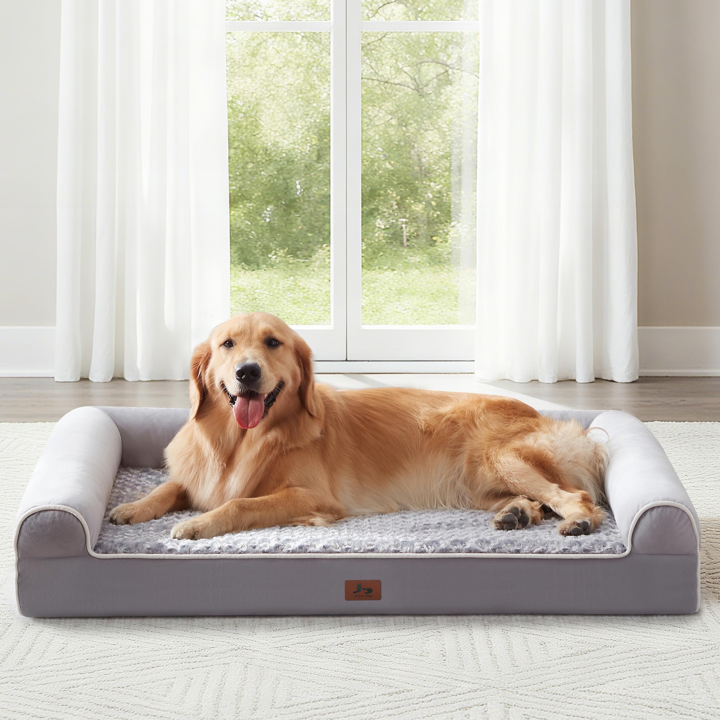 Warmrest XXL orthopedic-foam bed supports large dogs during restful sleep.