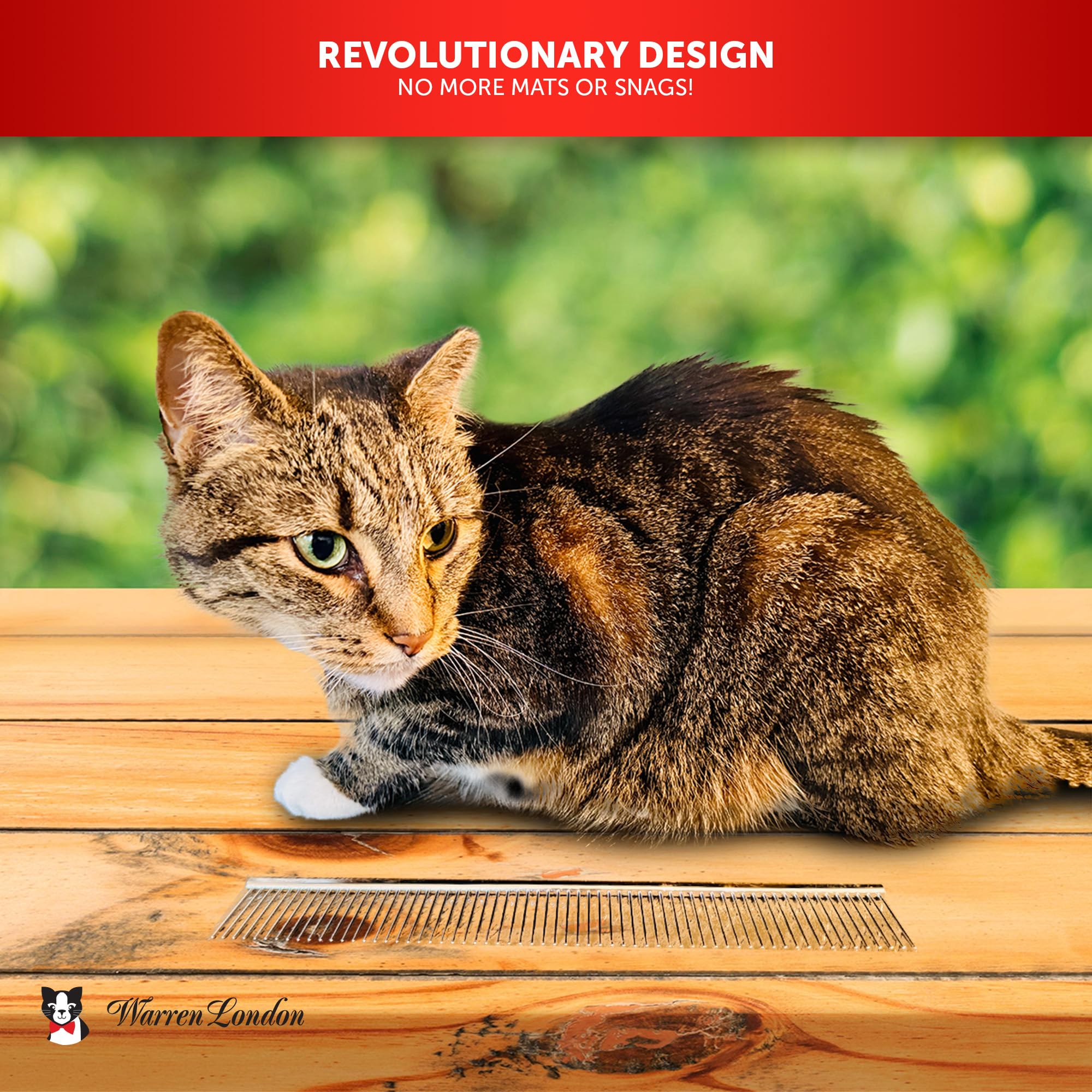 Warren London Cat DeMatter Pro Max in use on a fluffy long-haired cat.