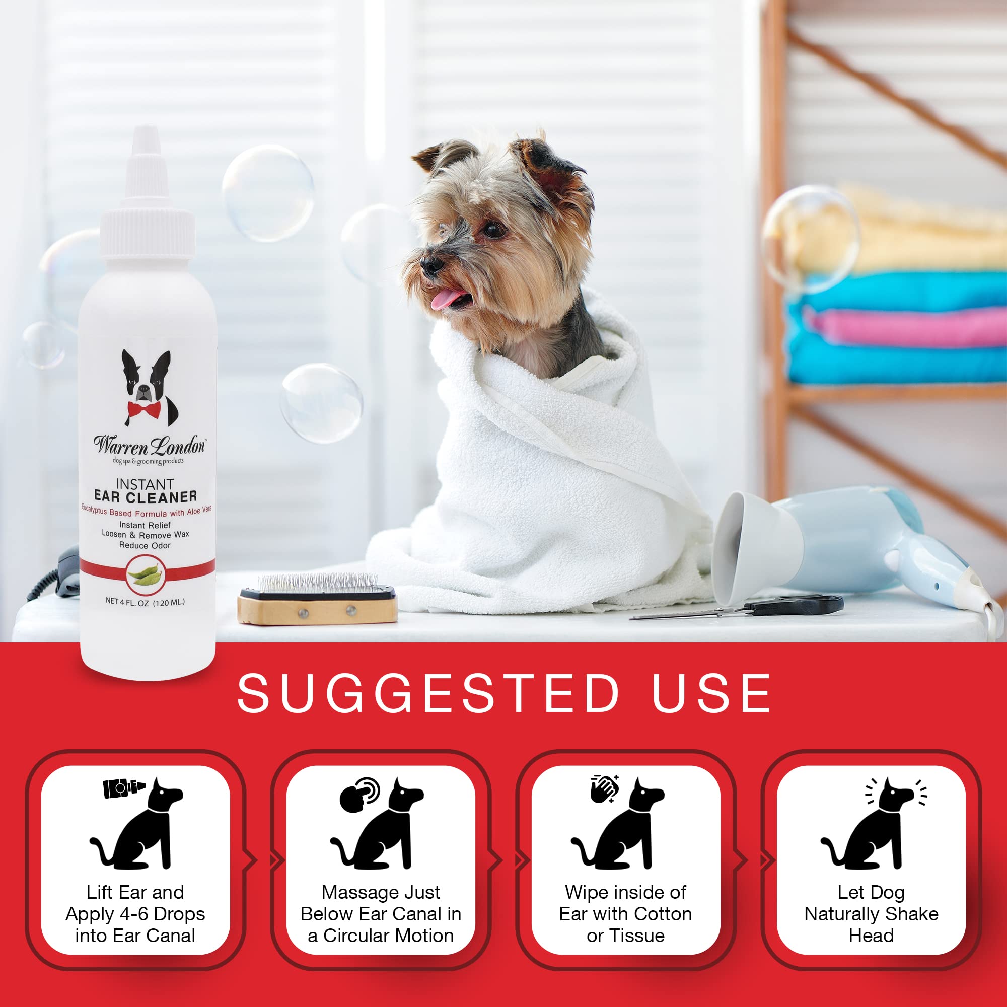 Warren London Instant Ear Cleaner dropper application for easy, mess-free use.