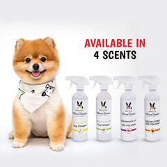 Warren London Wet Kiss dog coat application demonstrating odor neutralization on fur.