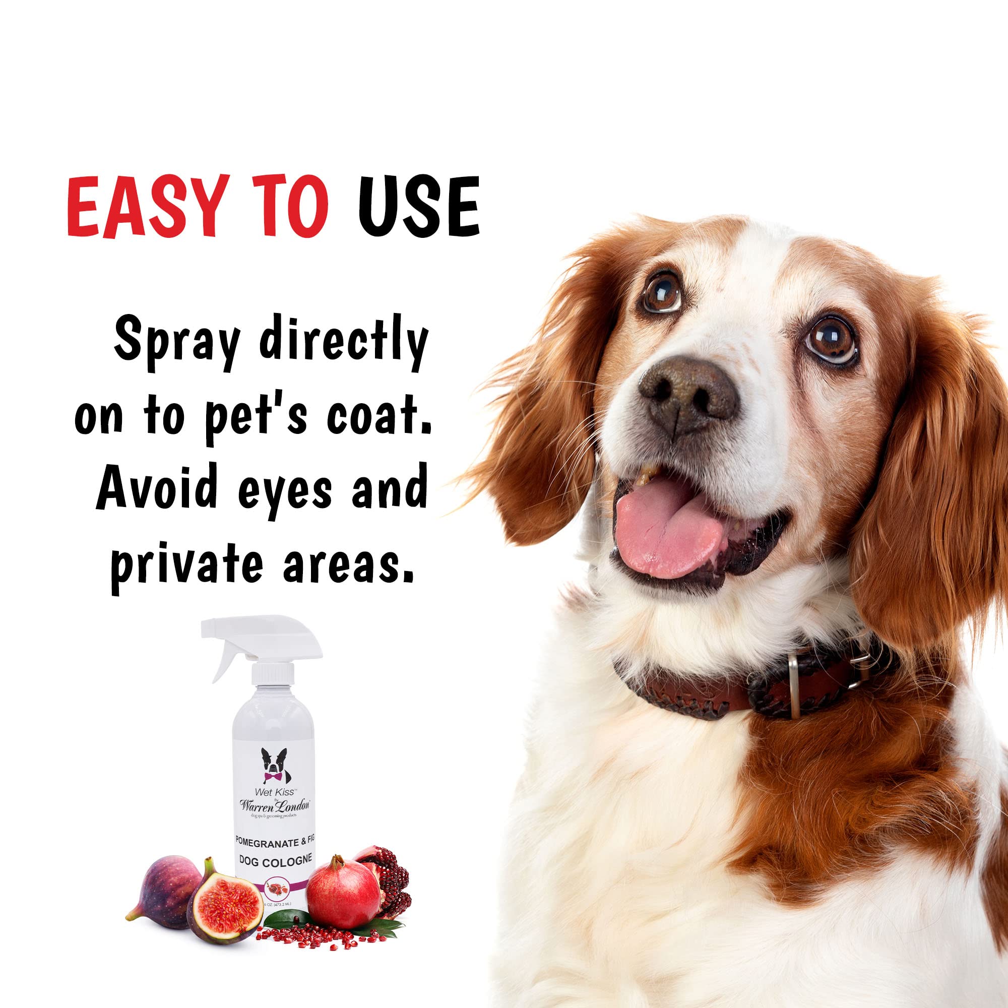 Warren London Wet Kiss odor-neutralizing action showing long-lasting scent on fur.