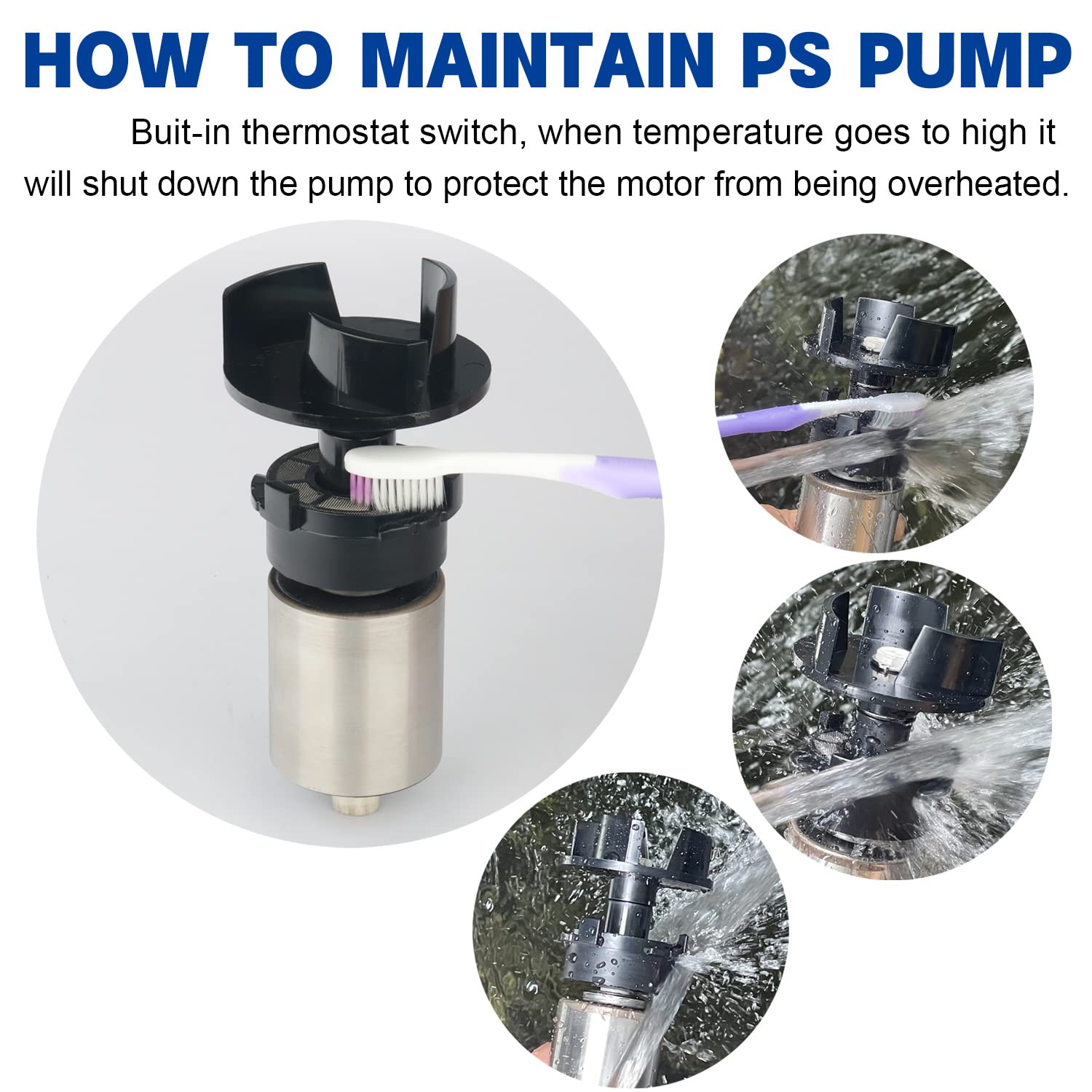 WaterRebirth 7000GPH pump heat-overload sensor demonstrates built-in protection.