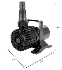 WaterRebirth 7000GPH pump immersed in pond setup highlights strong water flow.