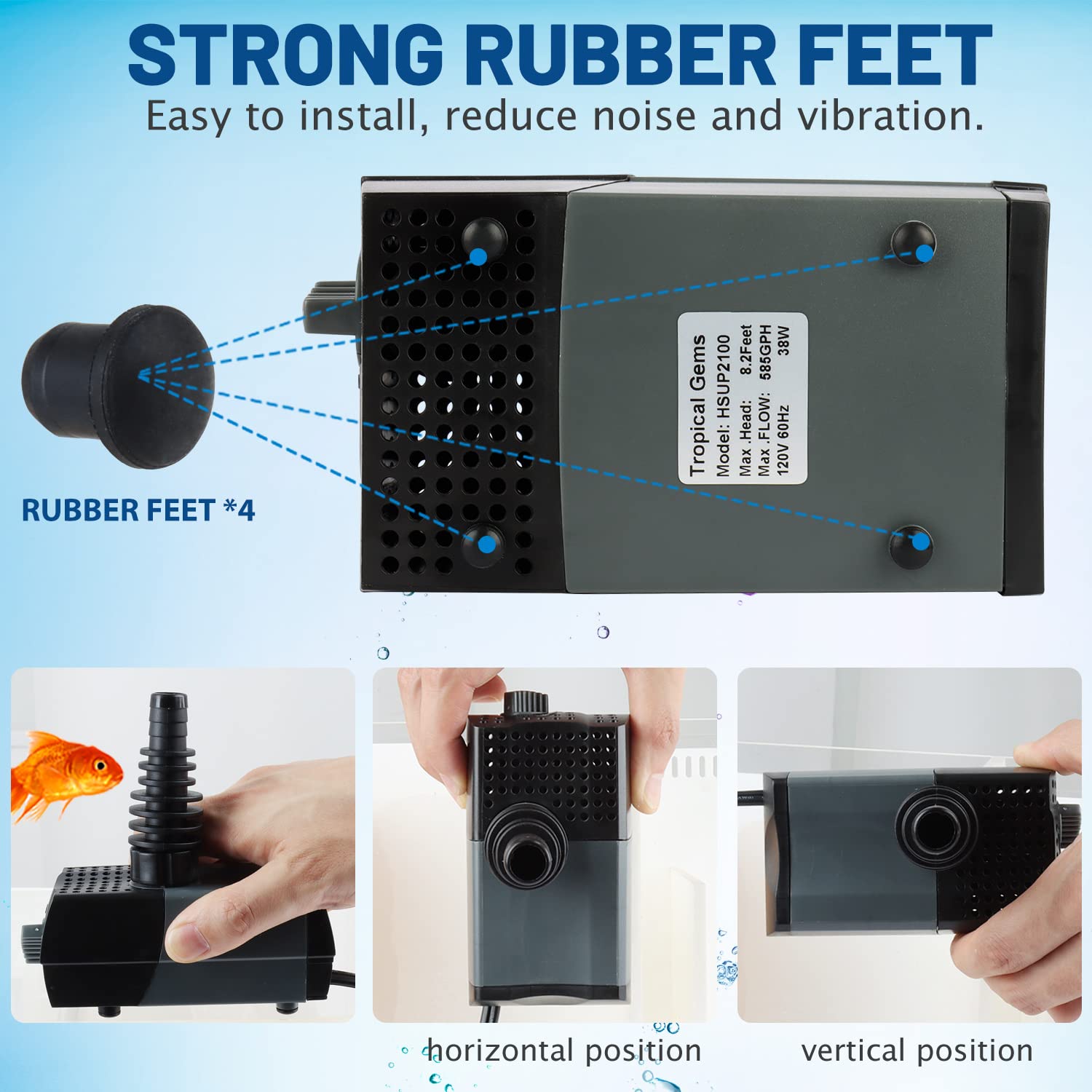 WaterRebirth HSUP2100F aquarium and pond application demonstrates versatile use in tanks and ponds.