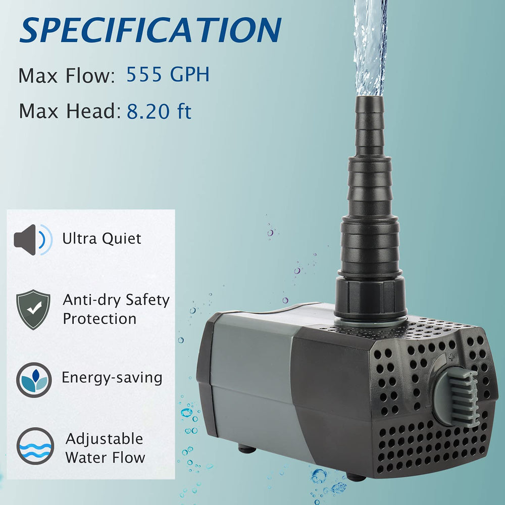 WaterRebirth HSUP2100F fountain jet adjustment reveals customizable flow for displays.