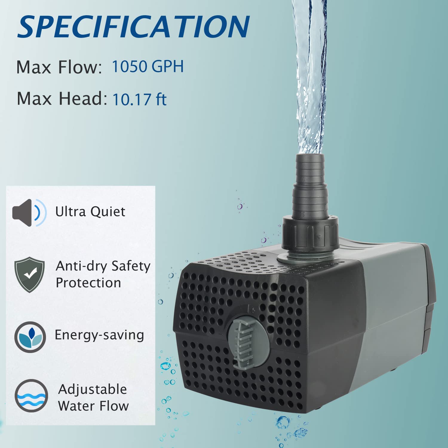 WaterRebirth HSUP4000F fountain jet adjustable for custom water spray patterns