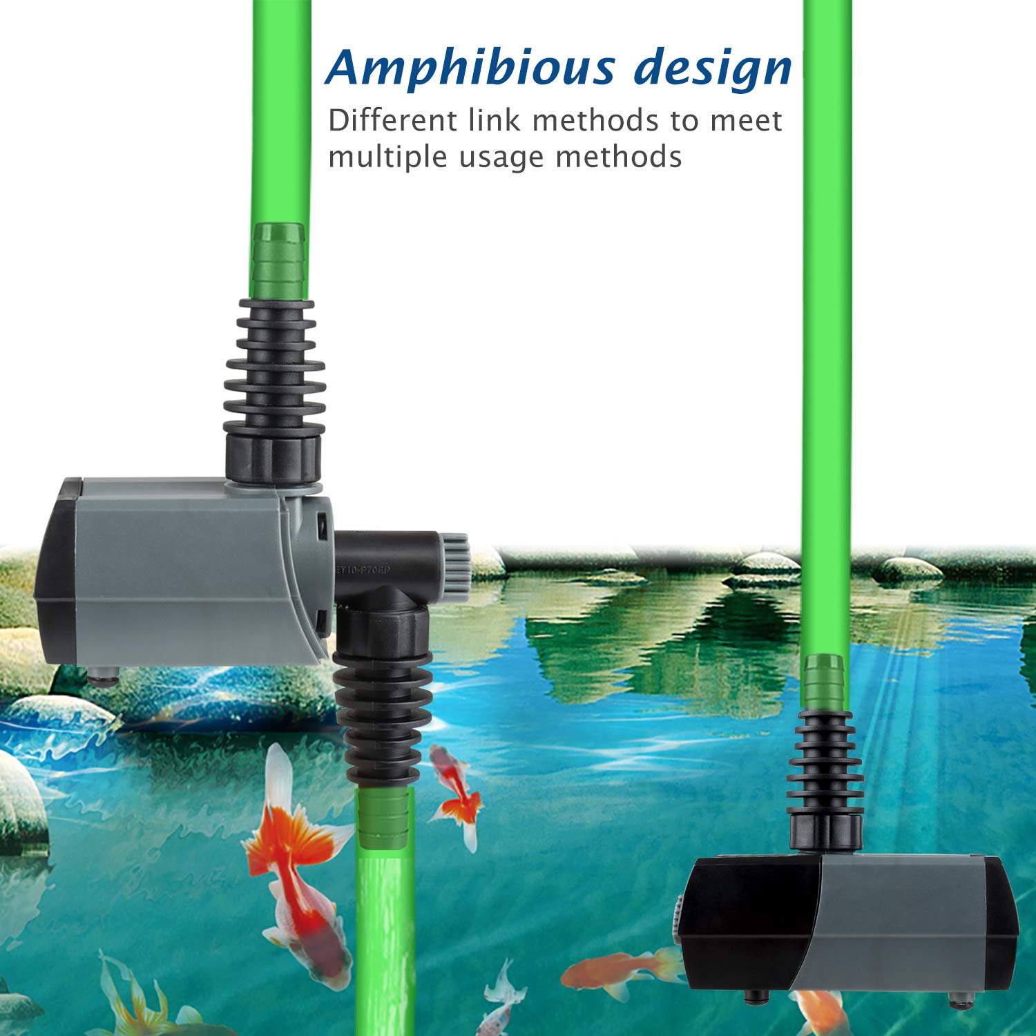 WaterRebirth HSUP700F rotatable hose nozzle reaches low water levels easily.
