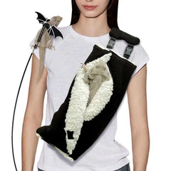 WATFOON adjustable fluffy bearded dragon sling carrier in black for secure travel with your pet.
