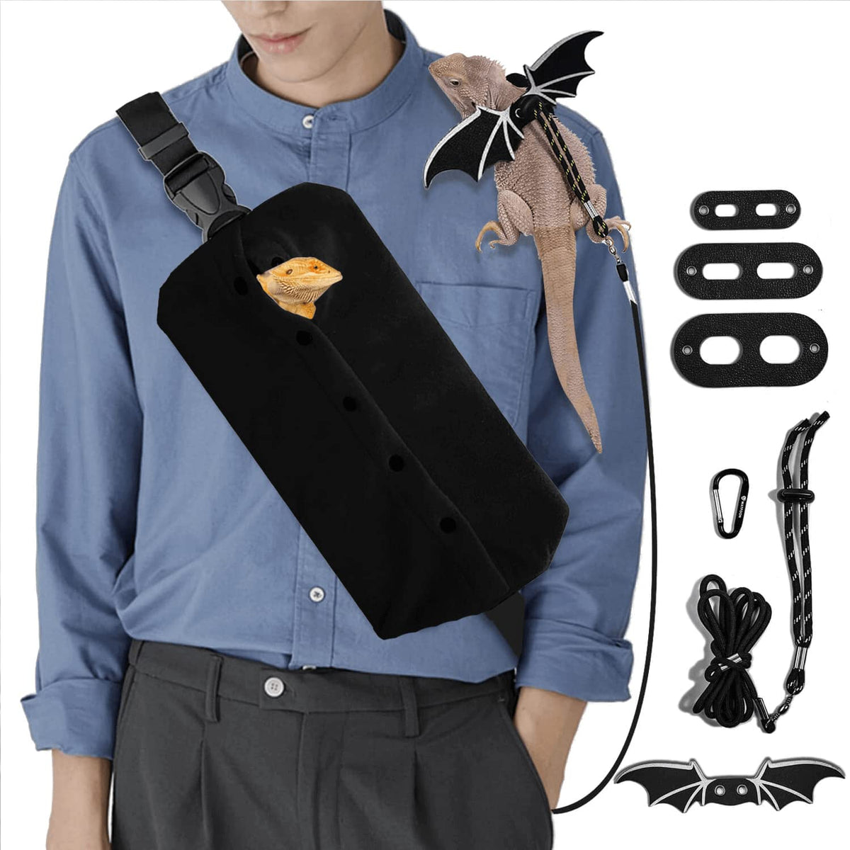 WATFOON lizard sling carrier XL opening for easy pet entry during outdoor trips.