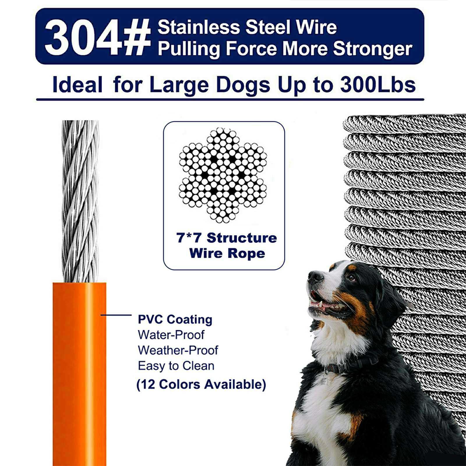 WATFOON tie-out cable with 1000lbs break strength supports large dogs safely.