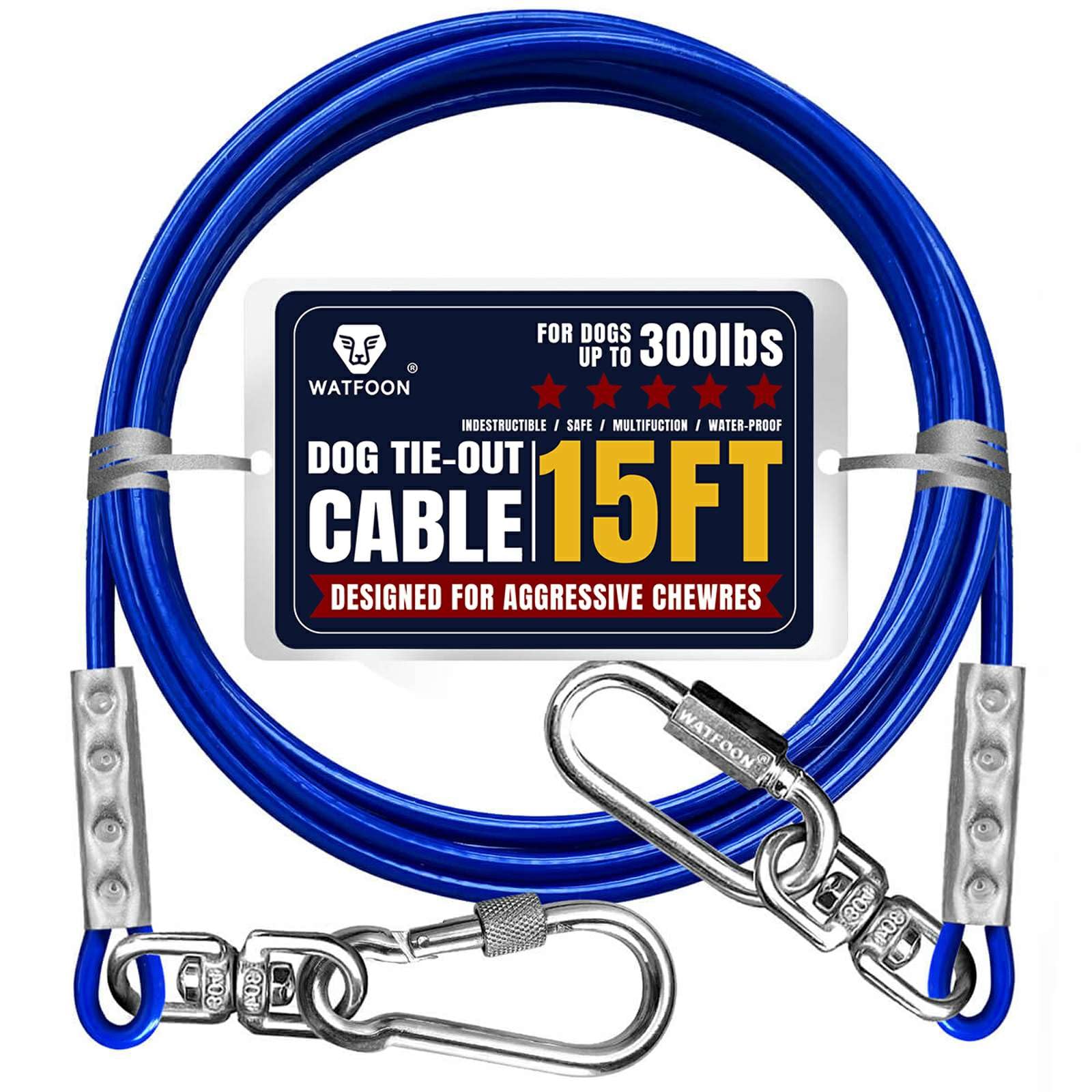 WATFOON tie-out cable 15ft blue stainless steel for secure outdoor play.