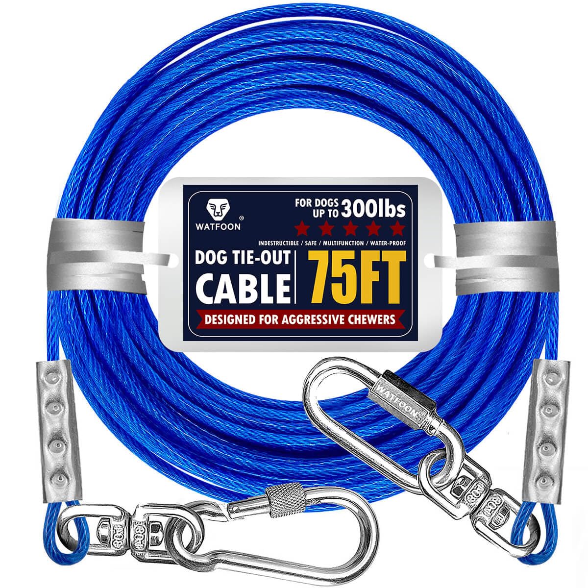 WATFOON tie-out cable 75ft shows long reach for safe outdoor exploration