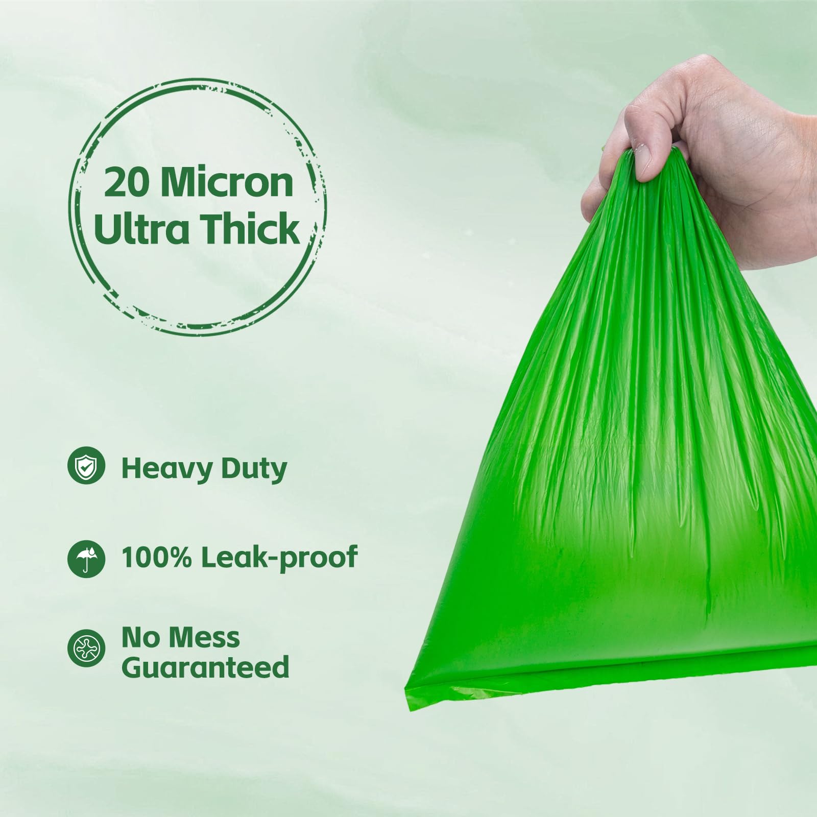 Watreeco 20-micron ultra-thick poop bags provide leak-proof protection during outdoor scooping.