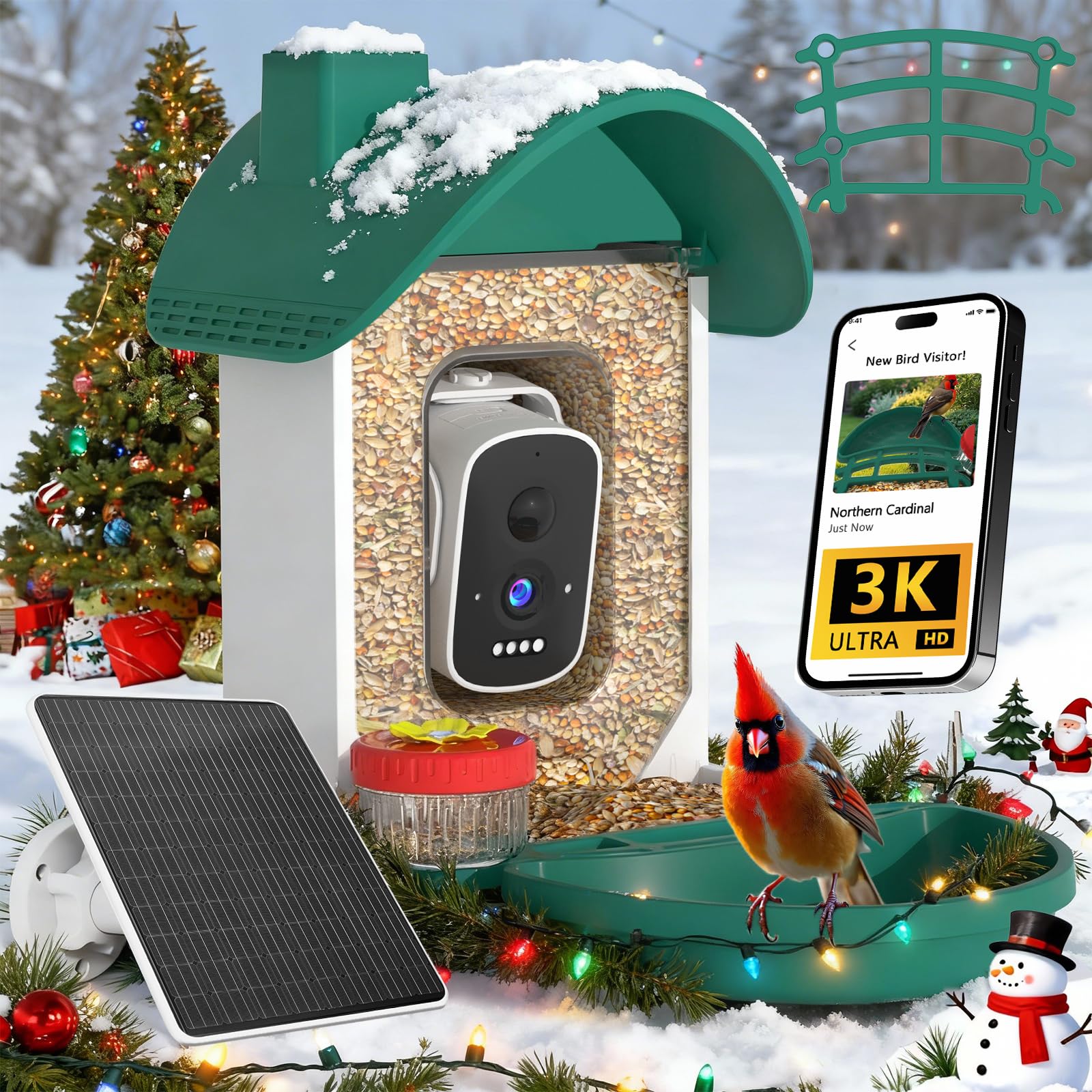 WaveEME Bird Feeder Camera front view, capture backyard bird visits with AI ID.