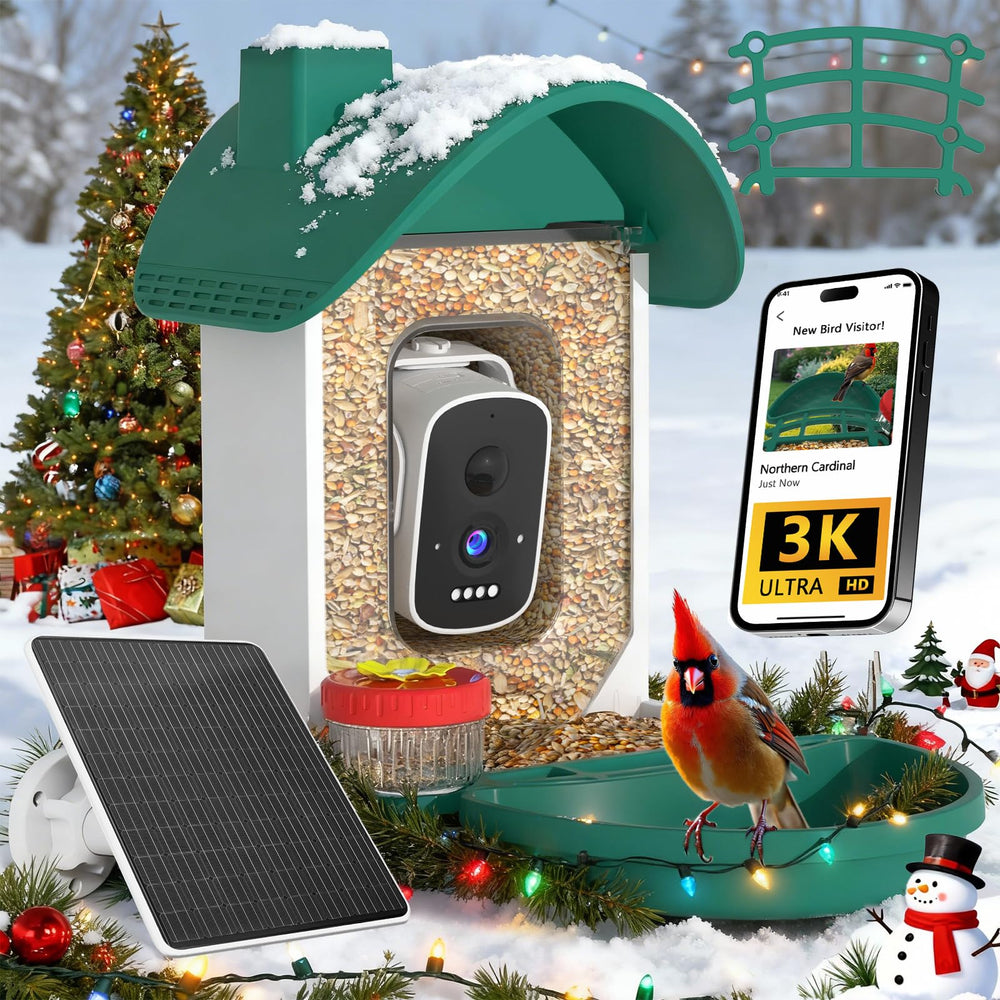 WaveEME Bird Feeder Camera front view, capture backyard bird visits with AI ID.