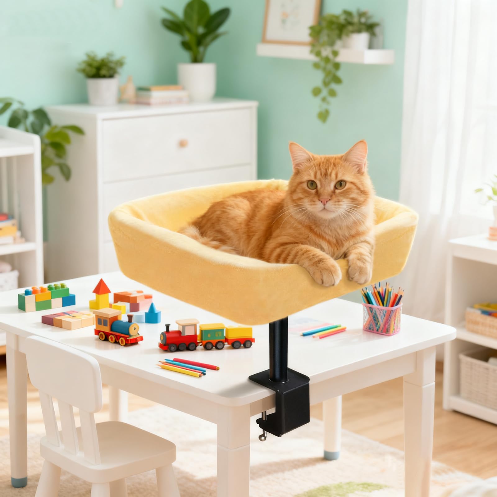 Wavetoka Cat Desk Bed with reinforced clamp offers stable desk perch