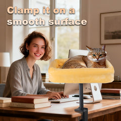 Wavetoka Cat Desk Bed in use on a desk shows shared work and play