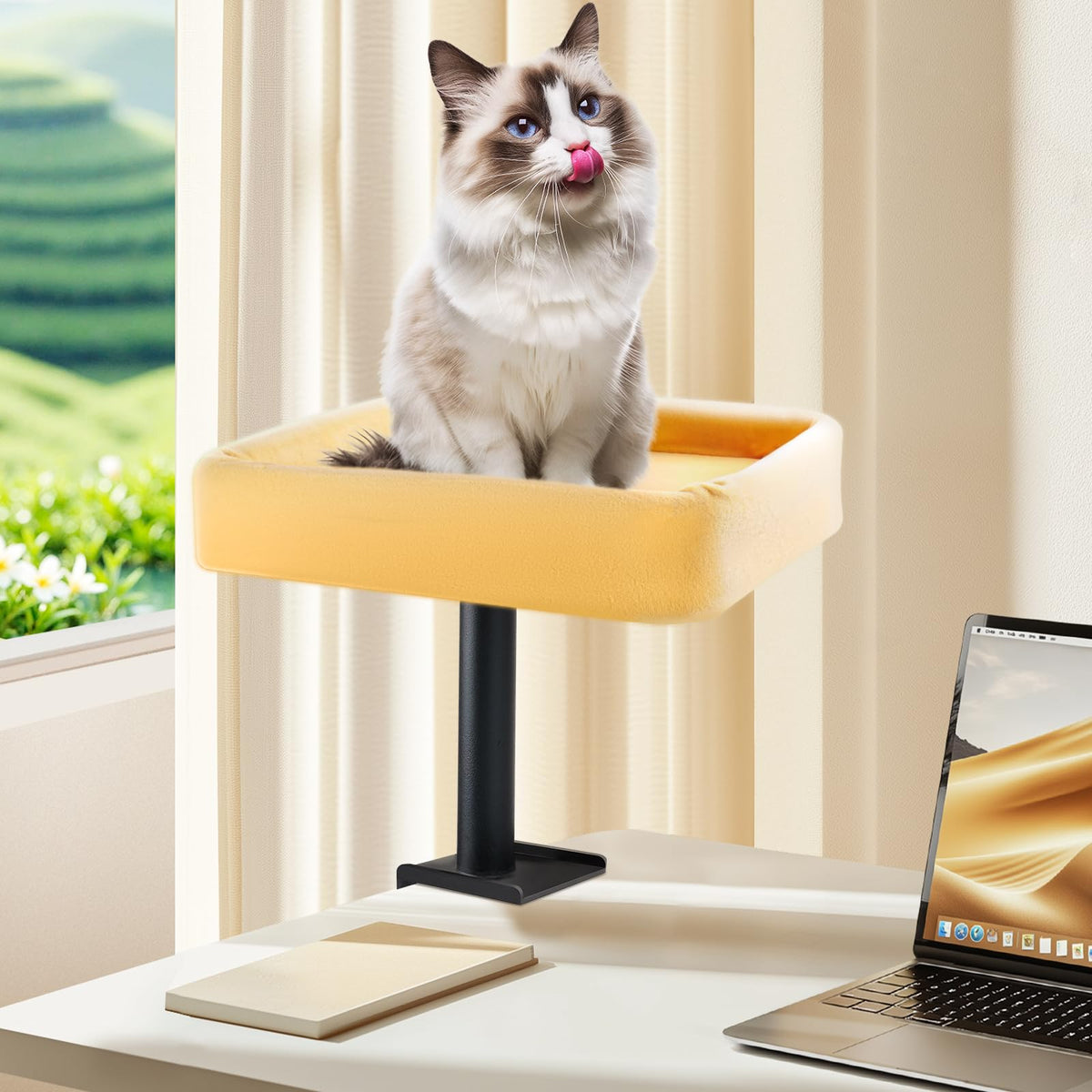 Wavetoka Cat Desk Bed on desk keeps your cat nearby during work sessions