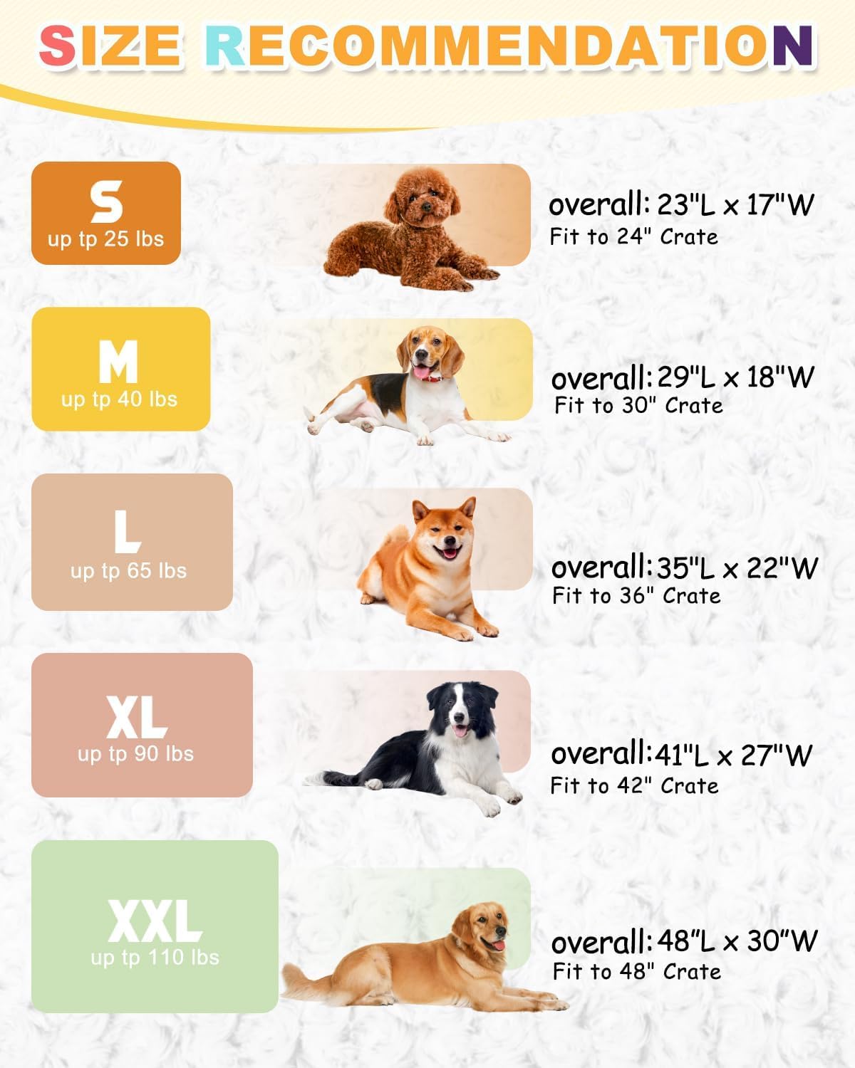 WayImpress 29x18 inch crate pad fits a medium-sized dog.
