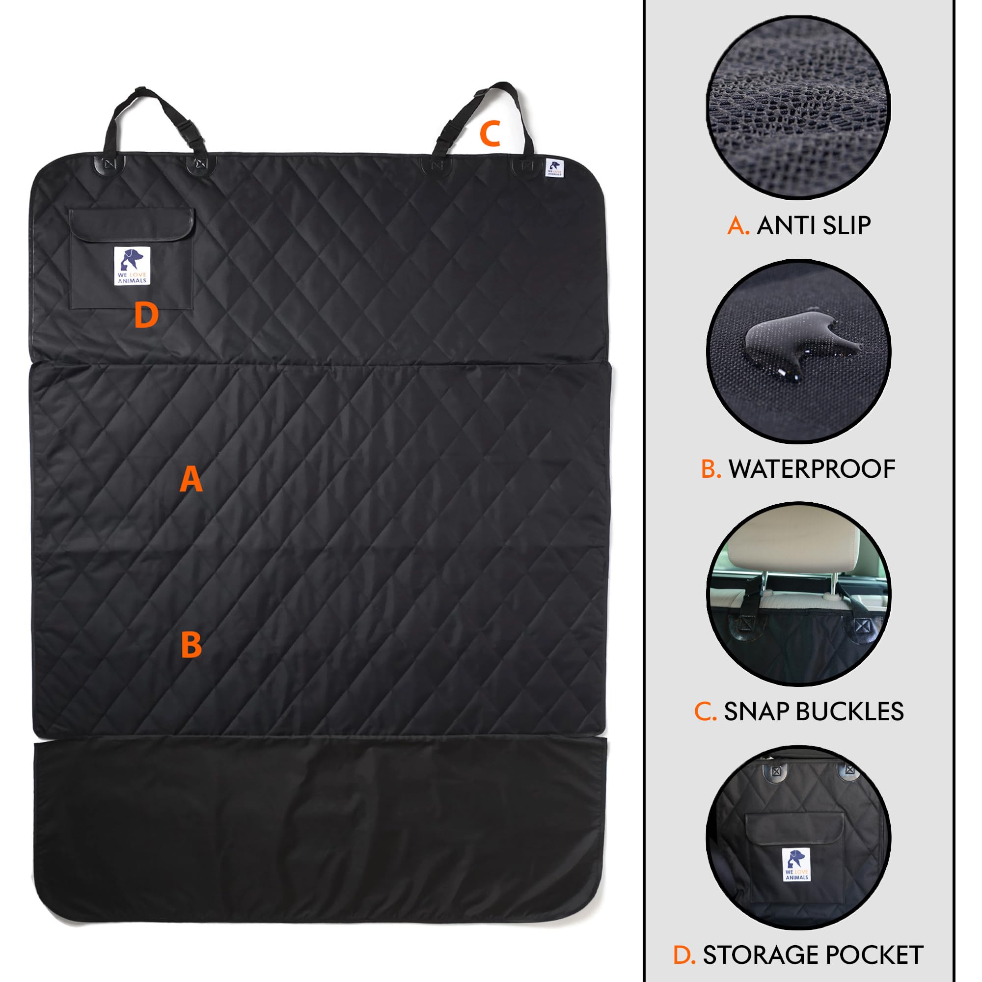 WE LOVE ANIMALS cargo liner features side flaps and bumper protector