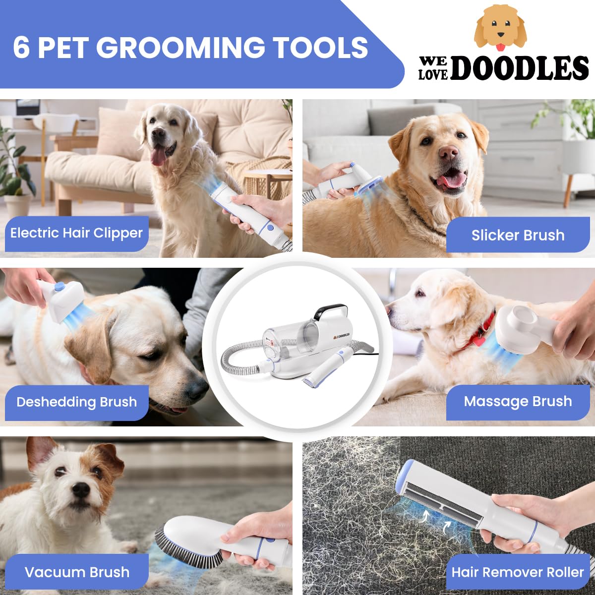 We Love Doodles 1.5L dust cup promotes uninterrupted grooming and quick cleanup.