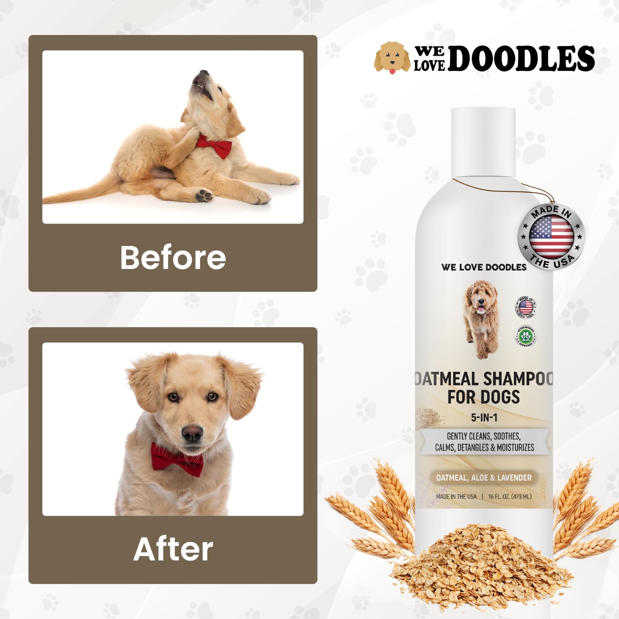 We Love Doodles champú aloe-lavanda - piel seca suavizada y pelaje sedoso.