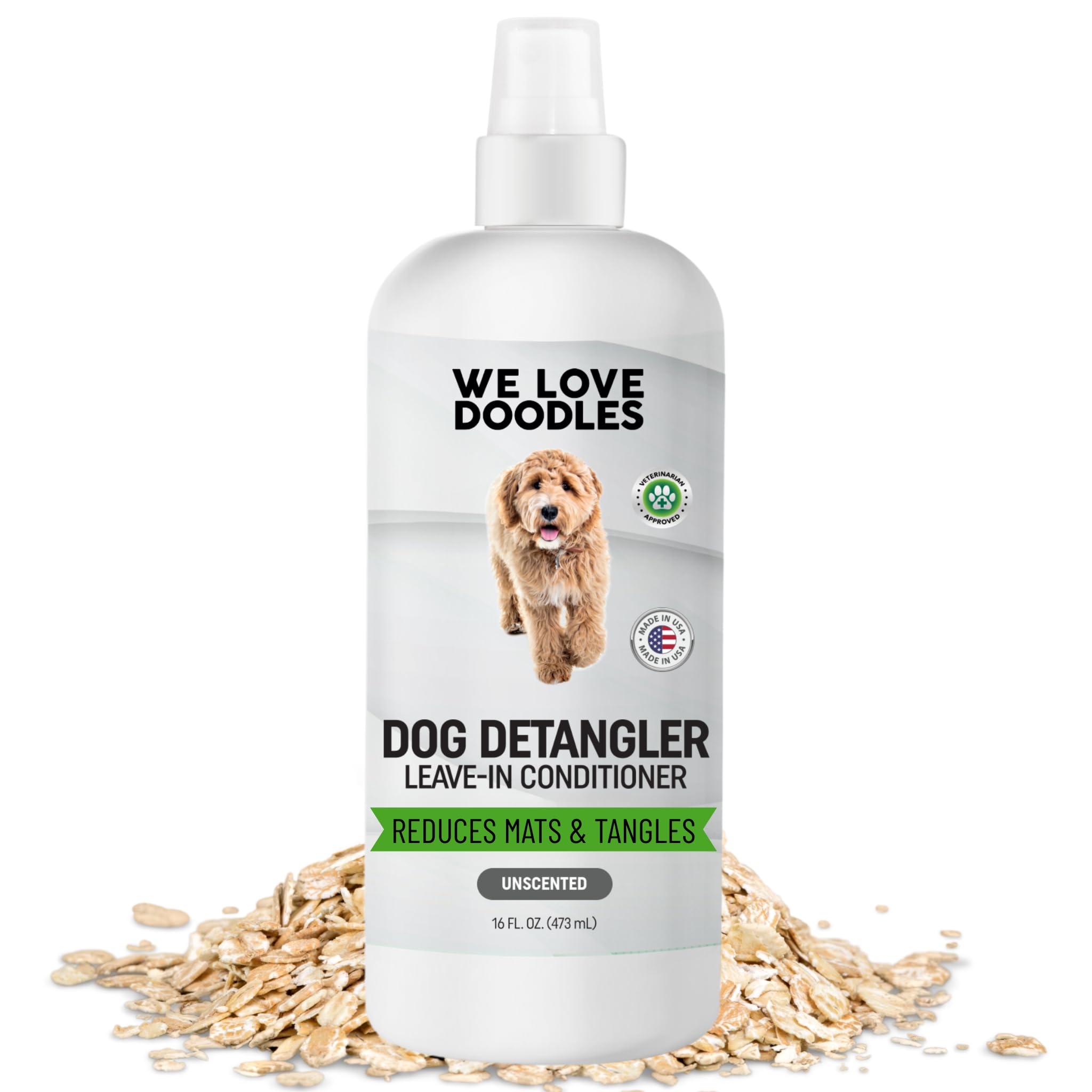 We Love Doodles dog detangler spray bottle eases knot elimination for a smoother coat