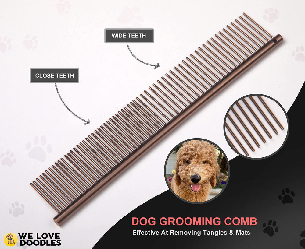 We Love Doodles dog grooming kit on doodle demonstrates easy coat shaping and grooming flow.