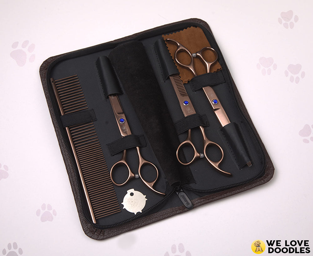 We Love Doodles dog comb for detangling and smoothing coat during grooming.