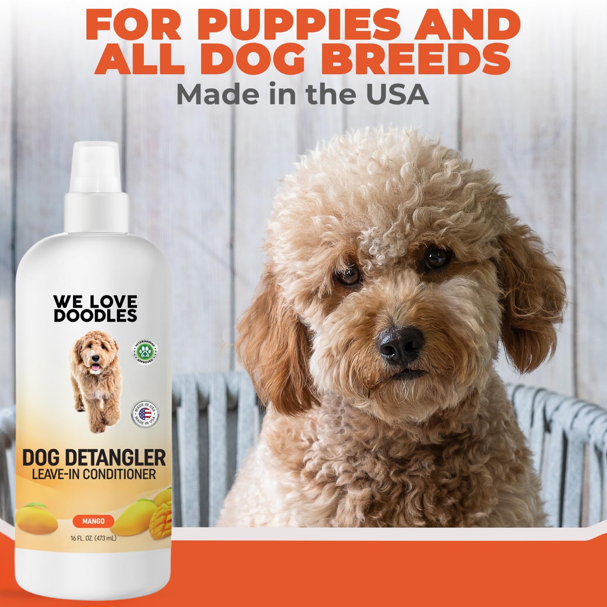 We Love Doodles lavender scent helps freshen dog coat during detangling.