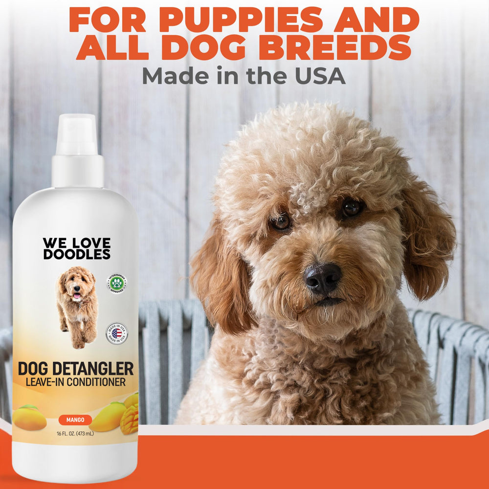 We Love Doodles lavender scent helps freshen dog coat during detangling.