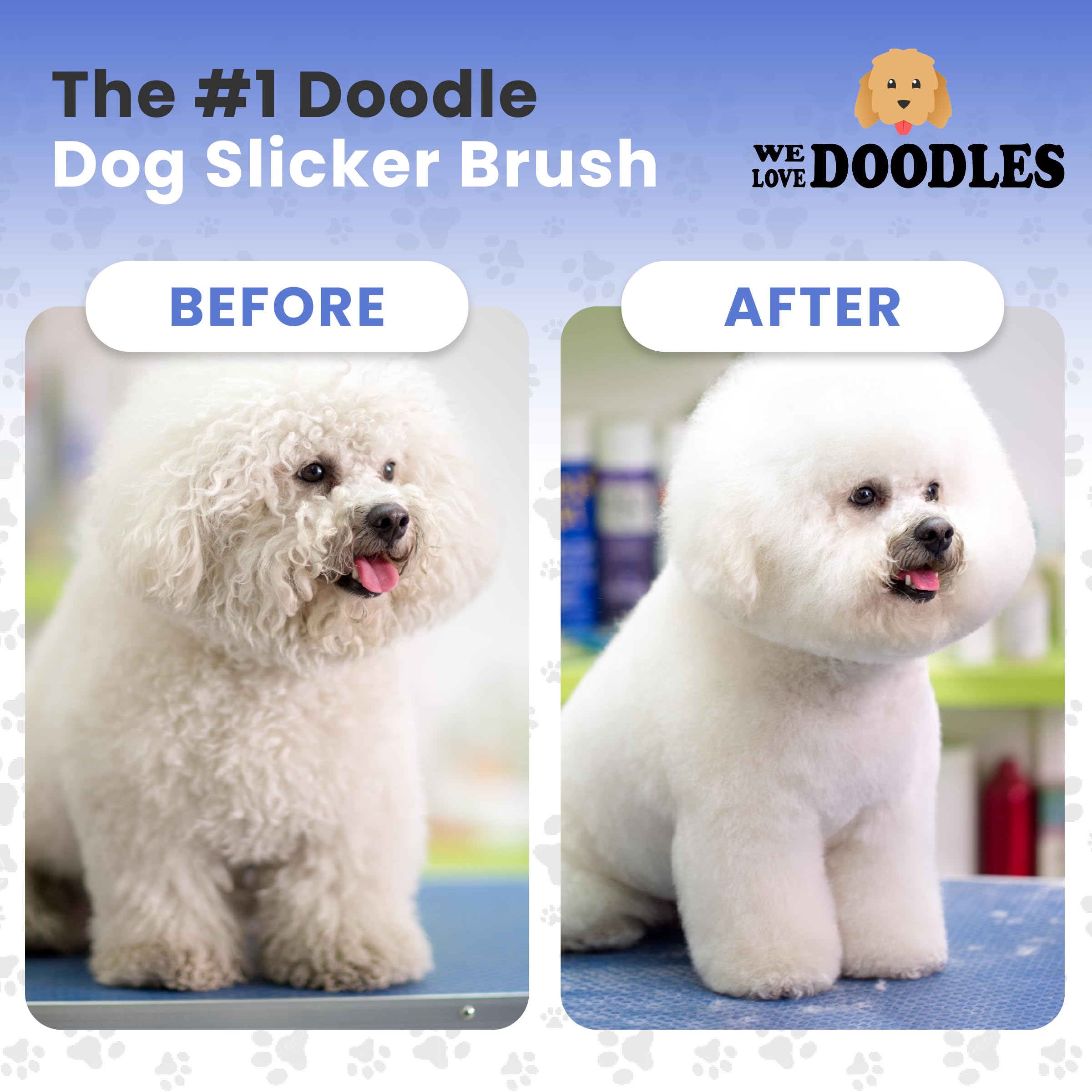 We Love Doodles Slicker Brush in use on a large dog for efficient grooming.