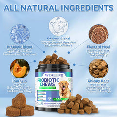 WEALLIN digestive health dog chews closeup highlights soft texture for easy feeding.
