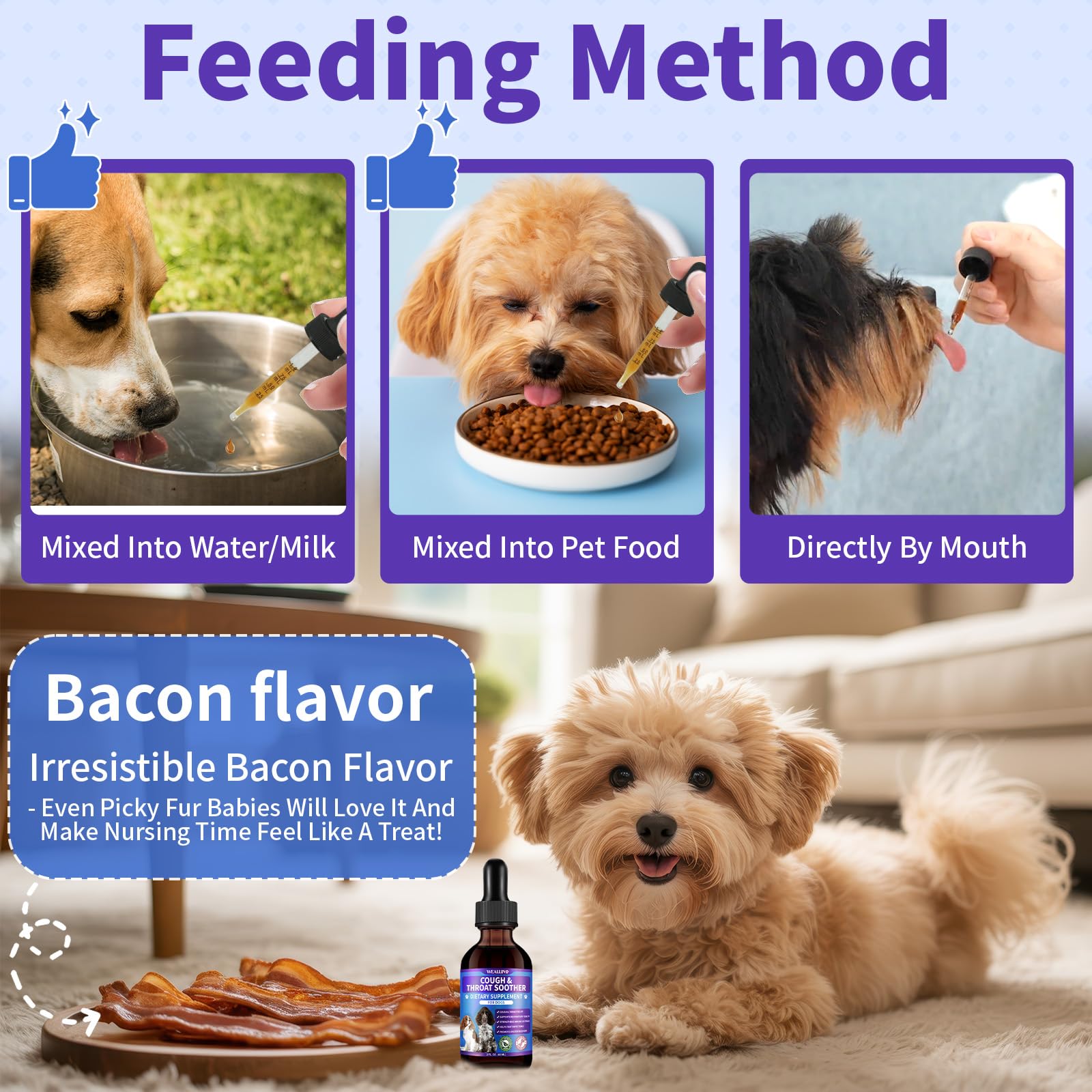 WEALLIN dog cough drops ingredients label highlights nine botanicals for throat comfort.